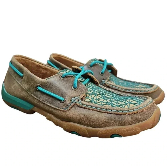 Twisted X Bomber Turquoise Driving Moc Shoes 7 - Picture 1 of 12